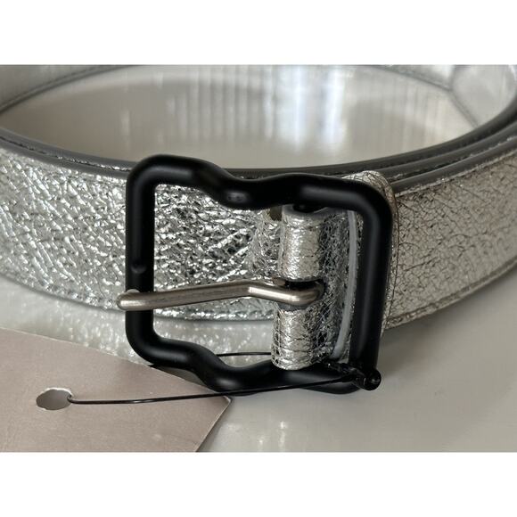 NWT $450 Bottega Veneta Craque Metallic Leather Silver Belt 40/100 IT 691233